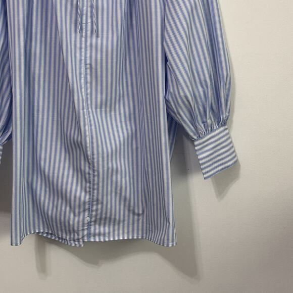 H&M Oversized Tie Detail Dress L Blue Stripe Cotton Long Sleeve Trendy Party NEW - Picture 2 of 10
